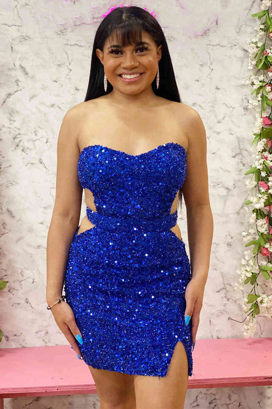New Arrival Sweetheart Cocktail Dresses Sheath Sequins Knee Length Homecoming Dress