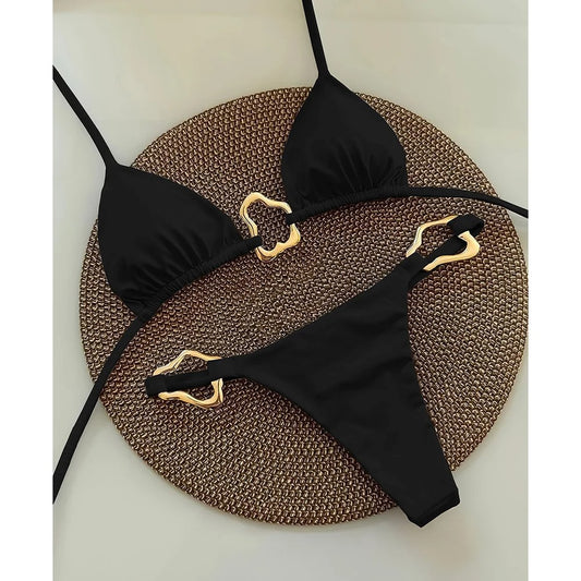 Beaira New Bikini European and American Solid Color Cross border Split Women's Swimsuit Strap up Swimsuit