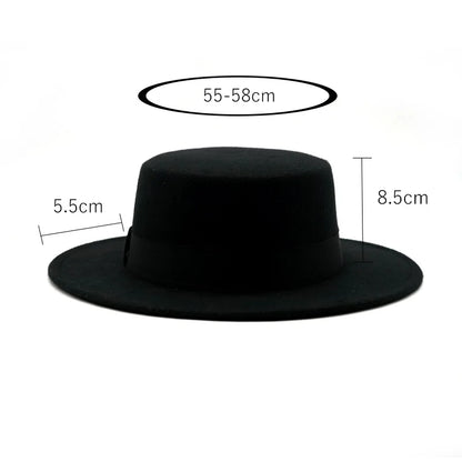 Beaira New Brand Hats Winter Round Concave Convex Surface Flat Top Bow Elastic Ribbon Men'S And Women'S Felt Jazz Hats