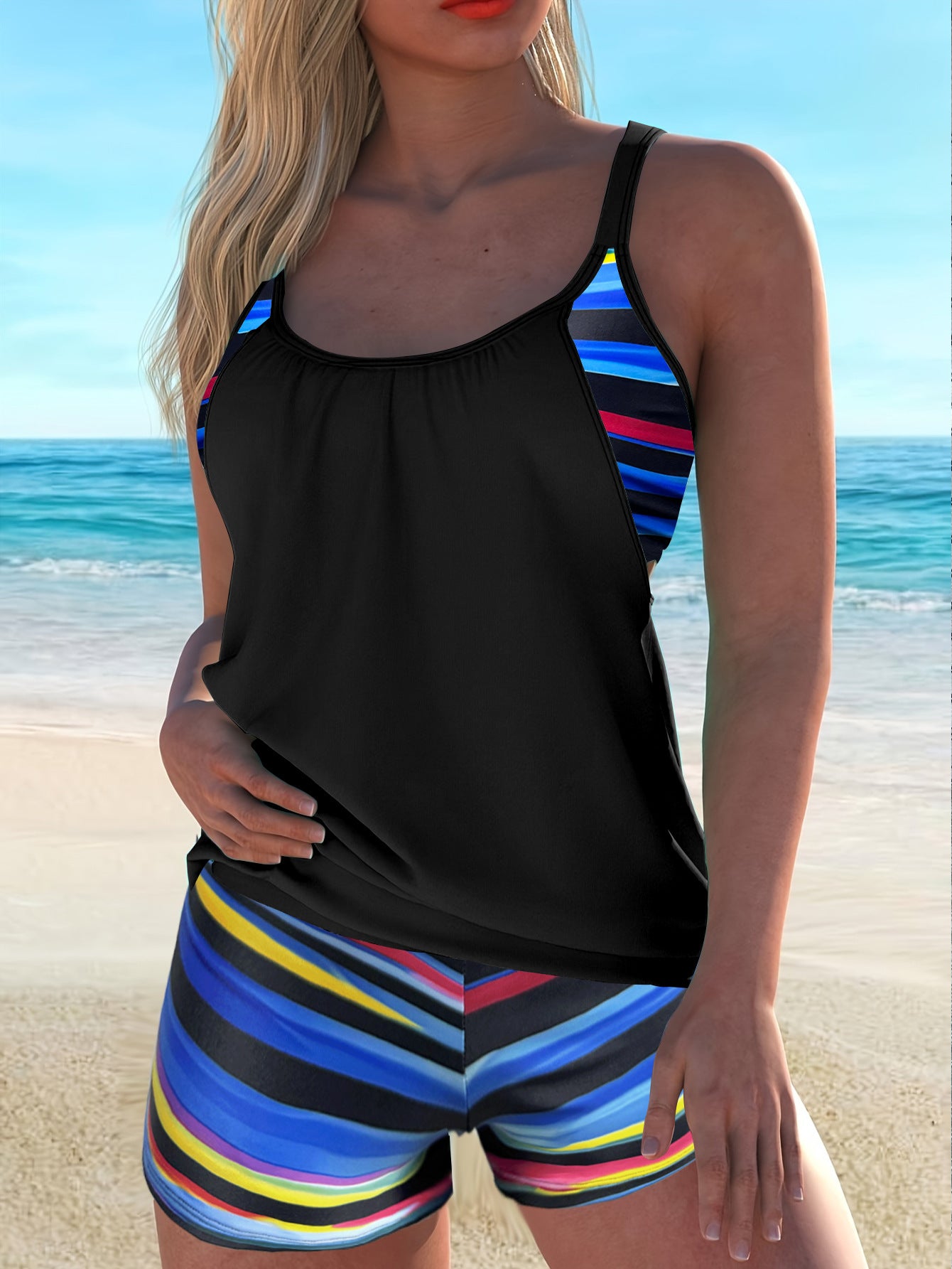 Beaira New European and American Cross border Tankini Printed Sexy High Waist Bikini Split Swimsuit for Women