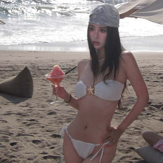 Beaira New fashionable metal starfish drawstring strap three-point shorts split vacation style bikini bikini swimsuit