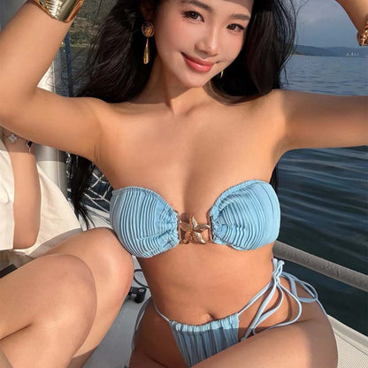 Beaira New fashionable metal starfish drawstring strap three-point shorts split vacation style bikini bikini swimsuit