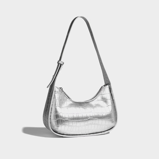 Beaira Celebrity style crocodile patterned silver underarm bag for women's summer new high-quality hand-held single shoulder crescent bag