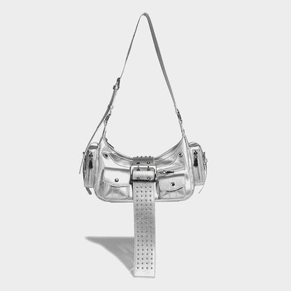 Beaira Trendy one shoulder underarm motorcycle bag niche punk style versatile for hot girls willow nail belt buckle handbag