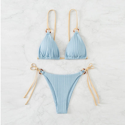 Beaira New swimsuit women's split bikini two-piece set fairy style sexy solid color lace up swimsuit women
