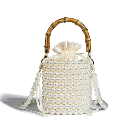 Beaira Original design drawstring bucket bag women's new pearl chain bag hand-held bamboo bag single shoulder crossbody bag