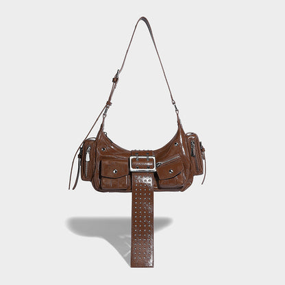 Beaira Trendy one shoulder underarm motorcycle bag niche punk style versatile for hot girls willow nail belt buckle handbag