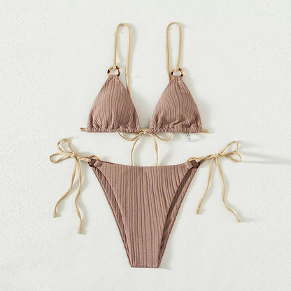 Beaira New swimsuit women's split bikini two-piece set fairy style sexy solid color lace up swimsuit women