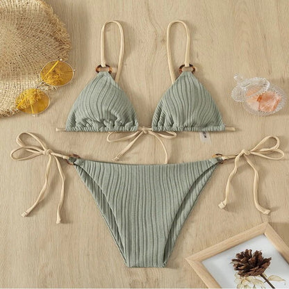 Beaira New swimsuit women's split bikini two-piece set fairy style sexy solid color lace up swimsuit women