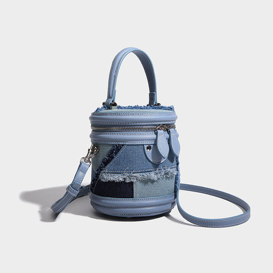 Beaira A niche design denim spliced western-style bucket bag a new casual and popular versatile hand-held crossbody small bag