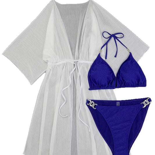 Beaira European and American solid color split swimsuit women's sexy new bikini three piece set swimsuit women's bikini