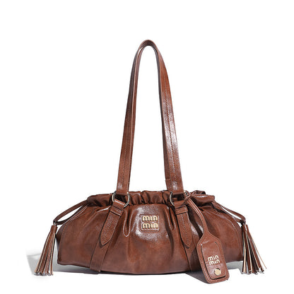 Beaira Niche Maillard Retro Soft Leather Underarm Bag Autumn/Winter Trendy Cool and Sassy Spicy Girl Folding Handheld Single Shoulder Bag
