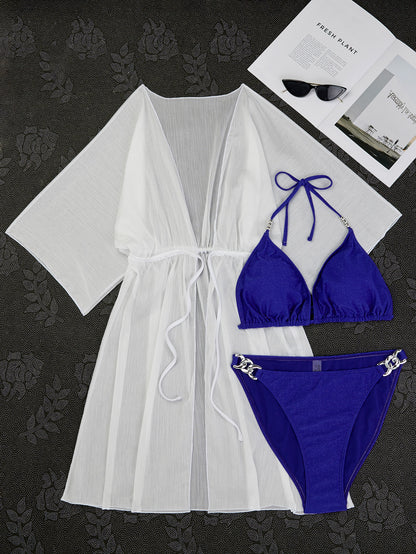 Beaira European and American solid color split swimsuit women's sexy new bikini three piece set swimsuit women's bikini