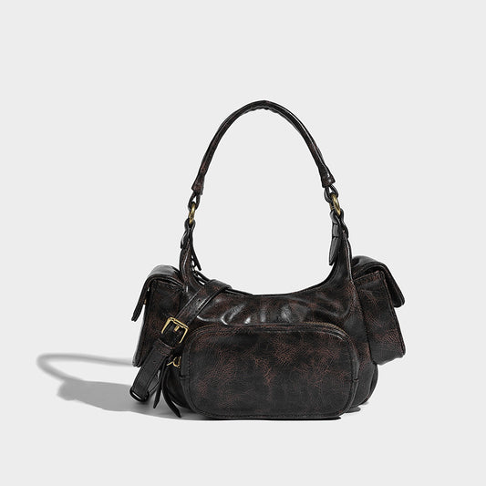 Beaira Small retro armpit bag with multiple pockets motorcycle bag for women new functional large capacity American style trendy shoulder bag
