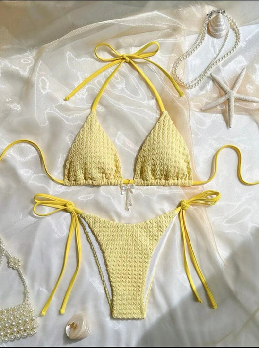 Beaira New cross-border swimsuit from Europe and America with a feminine feel featuring a backless strap and a solid color bikini bikini