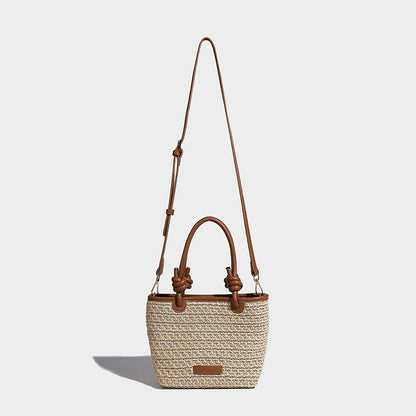 Beaira Spring and summer straw woven hand-held small bucket bag new niche design rope knot beach vacation style vegetable basket bag