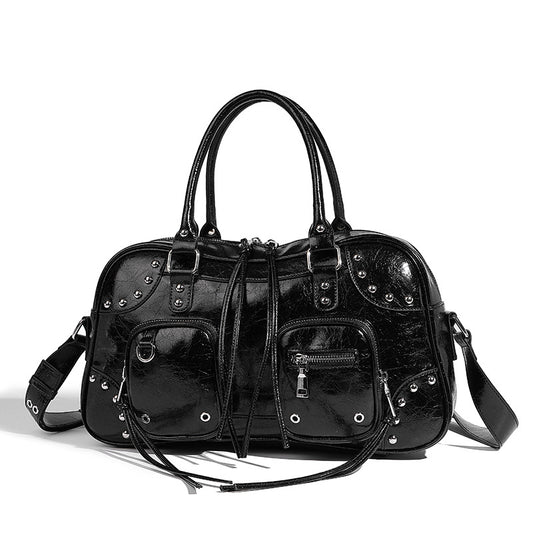 Beaira Autumn and Winter New Trendy Rivet Motorcycle Bag Fashion Bowling Single Shoulder Underarm Bag Sweet Cool Spicy Girl Versatile Handbag