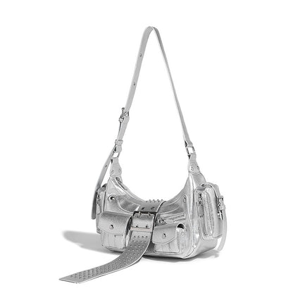 Beaira Trendy one shoulder underarm motorcycle bag niche punk style versatile for hot girls willow nail belt buckle handbag