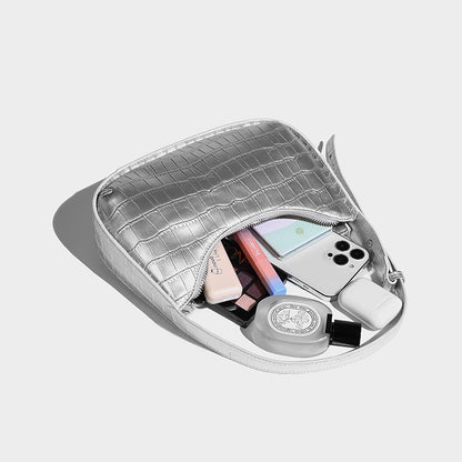 Beaira Celebrity style crocodile patterned silver underarm bag for women's summer new high-quality hand-held single shoulder crescent bag