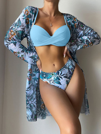 Beaira New European and American split swimsuit women's fashion three piece set bikini cross-border mesh foreign trade swimsuit bikini
