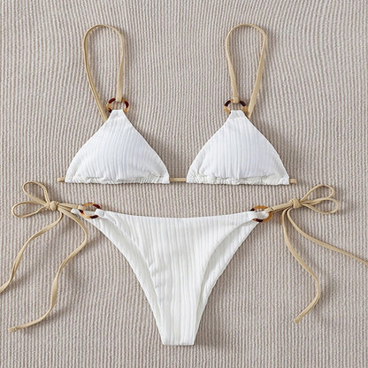 Beaira New swimsuit women's split bikini two-piece set fairy style sexy solid color lace up swimsuit women