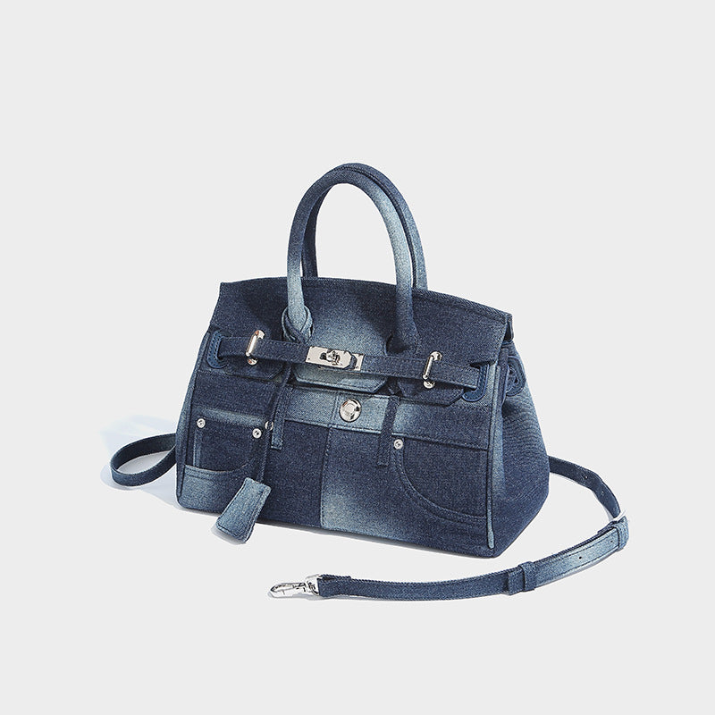 Beaira Small niche retro denim Kelly bag women's new high-end fashion handbag large capacity single shoulder crossbody bag