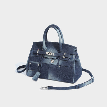 Beaira Small niche retro denim Kelly bag women's new high-end fashion handbag large capacity single shoulder crossbody bag