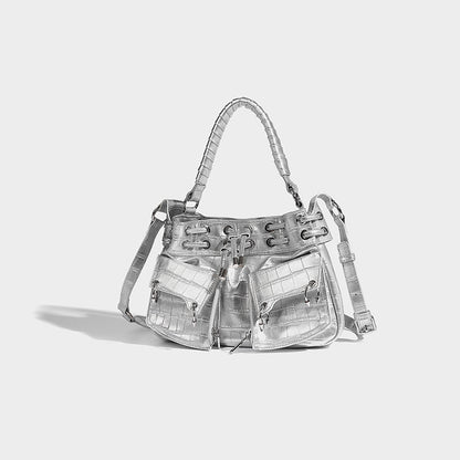 Beaira Summer new niche high-end silver crescent bag fashionable and versatile one shoulder armpit bag spicy girl motorcycle bag