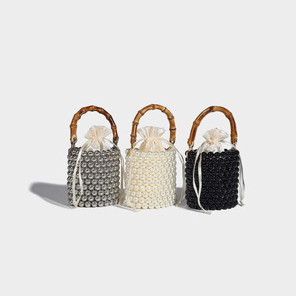 Beaira Original design drawstring bucket bag women's new pearl chain bag hand-held bamboo bag single shoulder crossbody bag
