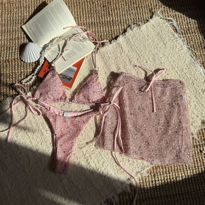 Beaira European and American new special mesh three piece swimsuit sexy strap swimsuit bikini bikini cross-border