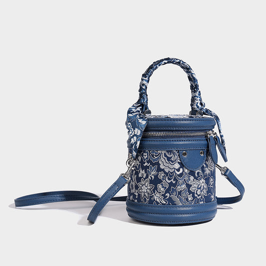Beaira High aesthetic value light luxury embroidery splicing hand-held cylindrical bag Chinese style versatile and fashionable commuting single shoulder diagonal cross bag