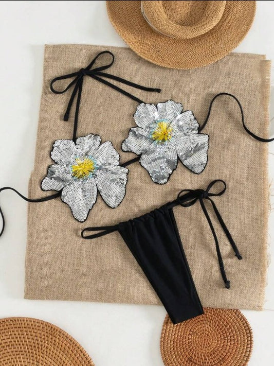 Beaira Ins split strap swimsuit flower glitter bikini runway new sexy bikini swimsuit for women