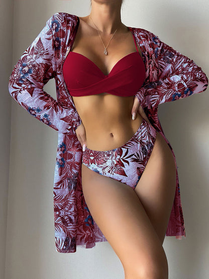 Beaira New European and American split swimsuit women's fashion three piece set bikini cross-border mesh foreign trade swimsuit bikini