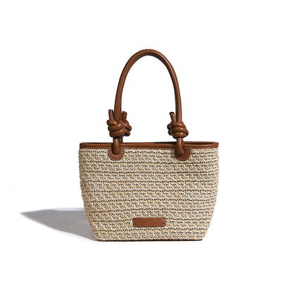 Beaira Spring and summer straw woven hand-held small bucket bag new niche design rope knot beach vacation style vegetable basket bag