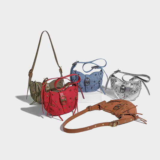 Beaira Suede feel horn bag niche design willow nail cool and stylish motorcycle bag autumn and winter new crossbody bag European and American shoulder bag