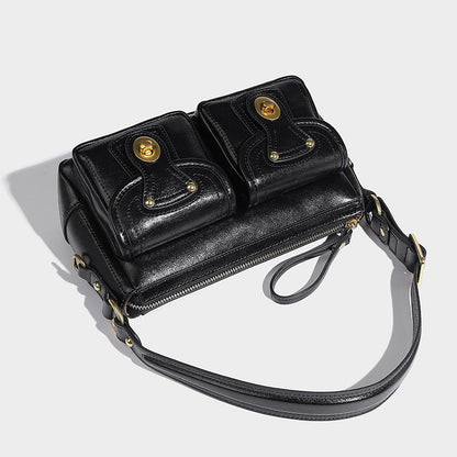 Beaira American retro niche design armpit bag double pocket handbag versatile for autumn and winter single shoulder sloping motorcycle bag