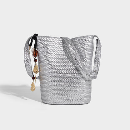 Beaira New niche hand-held woven bucket bag retro light luxury high-end tote single shoulder fashionable bag for women