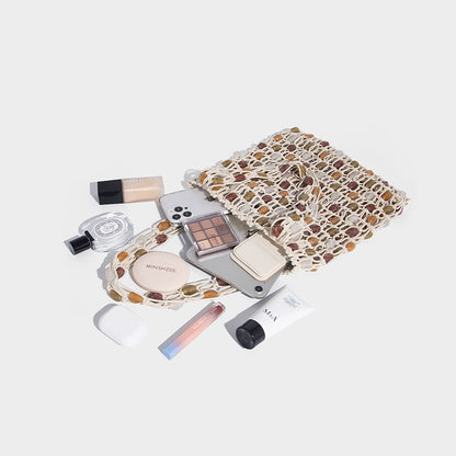 Beaira New cross-border handmade bead bag niche woven contrasting tote bag bead mesh bag single shoulder handbag