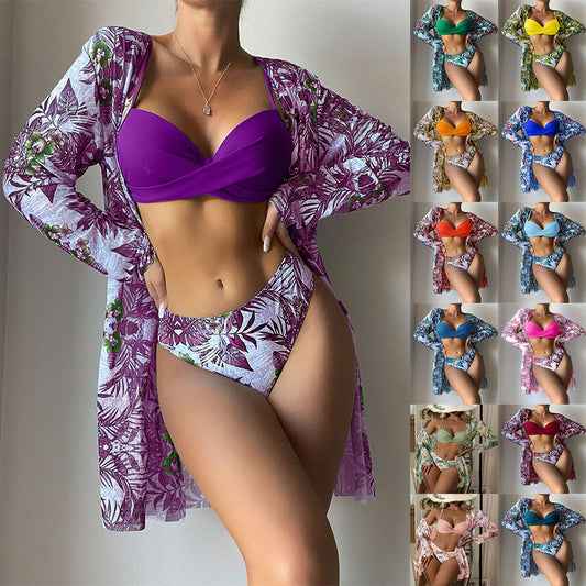 Beaira New European and American split swimsuit women's fashion three piece set bikini cross-border mesh foreign trade swimsuit bikini