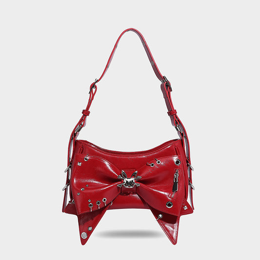 Beaira American style spicy girl sweet and cool butterfly bow design one shoulder underarm bag autumn and winter new rivet motorcycle style handbag