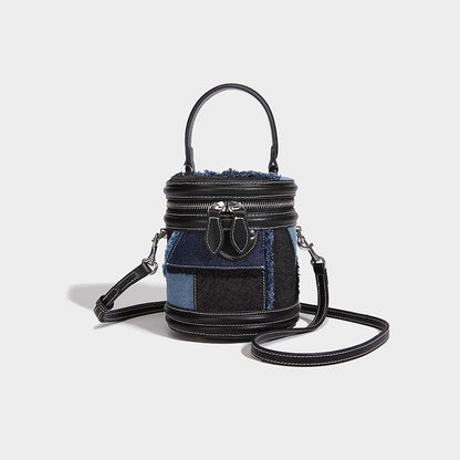 Beaira A niche design denim spliced western-style bucket bag a new casual and popular versatile hand-held crossbody small bag