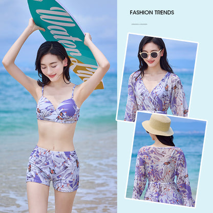 Beaira Female swimsuit Korean ins sexy slimming belly covering split bikini bikini three piece set long sleeved swimsuit large size