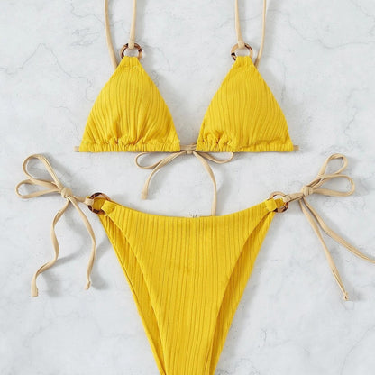 Beaira New swimsuit women's split bikini two-piece set fairy style sexy solid color lace up swimsuit women