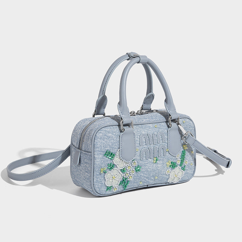 Beaira Internet celebrity's embroidered denim tote bag women's new style handbag fashionable and high-end single shoulder crossbody bag