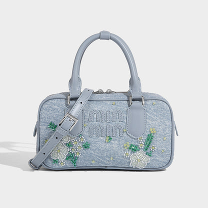 Beaira Internet celebrity's embroidered denim tote bag women's new style handbag fashionable and high-end single shoulder crossbody bag