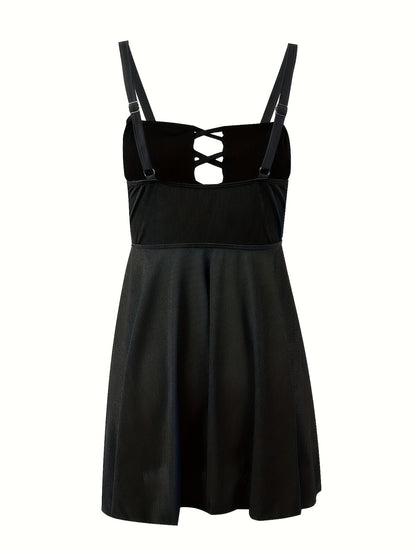 Beaira Women's Black Lace Up Swimwear Halter Neck Tankini With