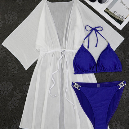 Beaira European and American solid color split swimsuit women's sexy new bikini three piece set swimsuit women's bikini