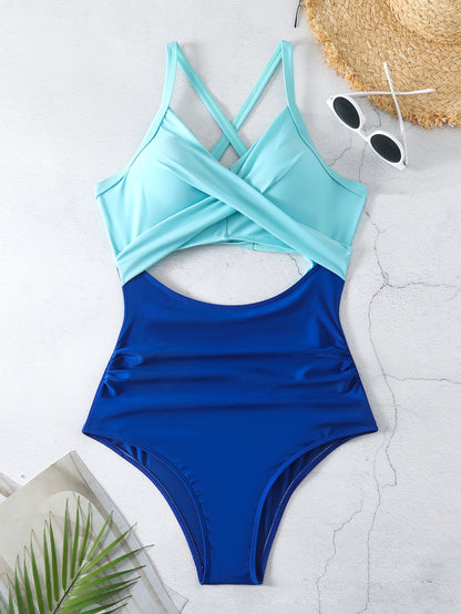 Women's Normal Swimwear One Piece Swimsuit Cut Out Color Block Beach Wear Holiday Bathing Suits