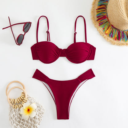 Beaira New bikini foreign trade sexy solid color swimsuit European and American women's split swimsuit women's bikini