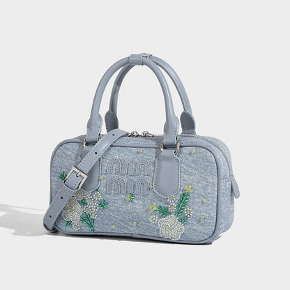 Beaira Internet celebrity's embroidered denim tote bag women's new style handbag fashionable and high-end single shoulder crossbody bag